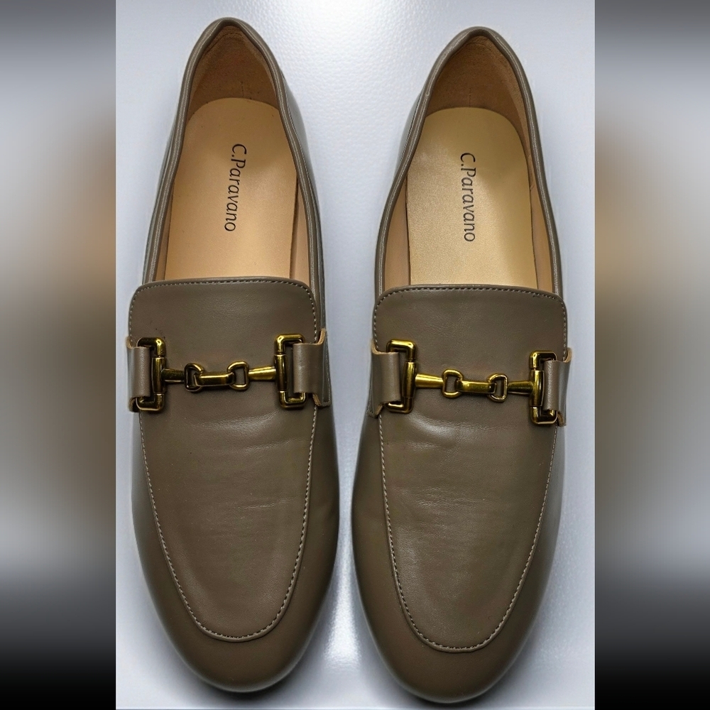 C.Paravano Beige Loafers with Gold Detailing